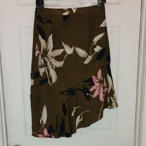 Halston Heritage Asymmetrical Skirt in Olive and Pink